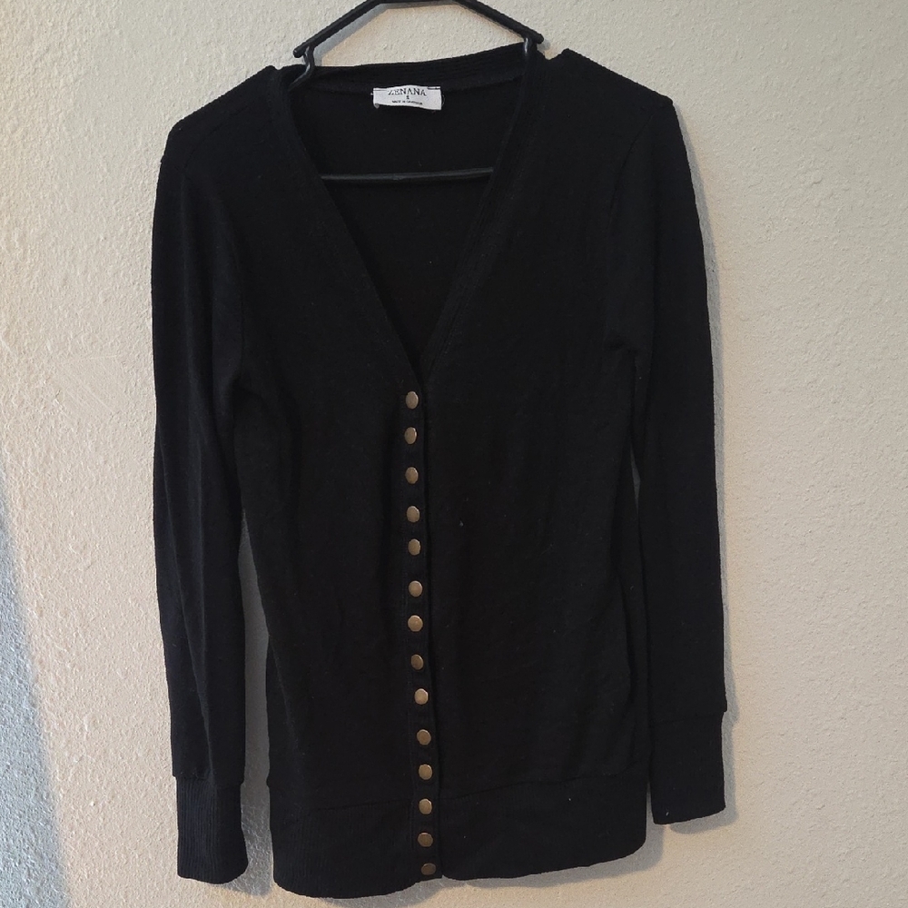 Zenana Outfitters Black Cardigan with Button Detail